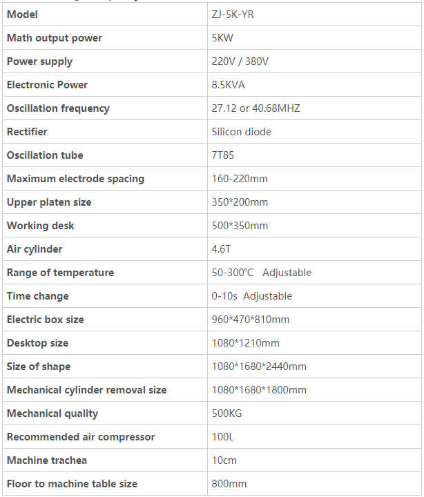 5KW Double Head High Frequency Welding Machine Parameter