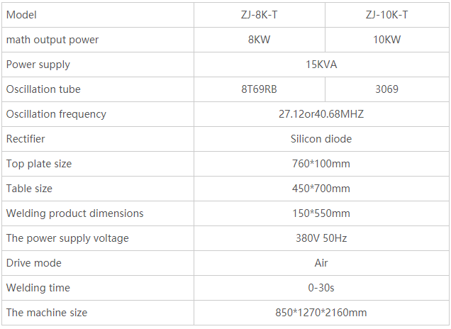 8KW PVC Tarpaulin High Frequency Welding Machine Parameter