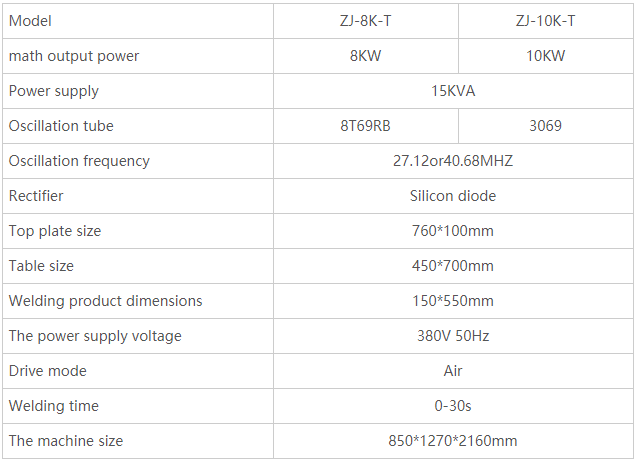 8KW PVC Airship Inflatable Sport Boat Welding Machine Parameter