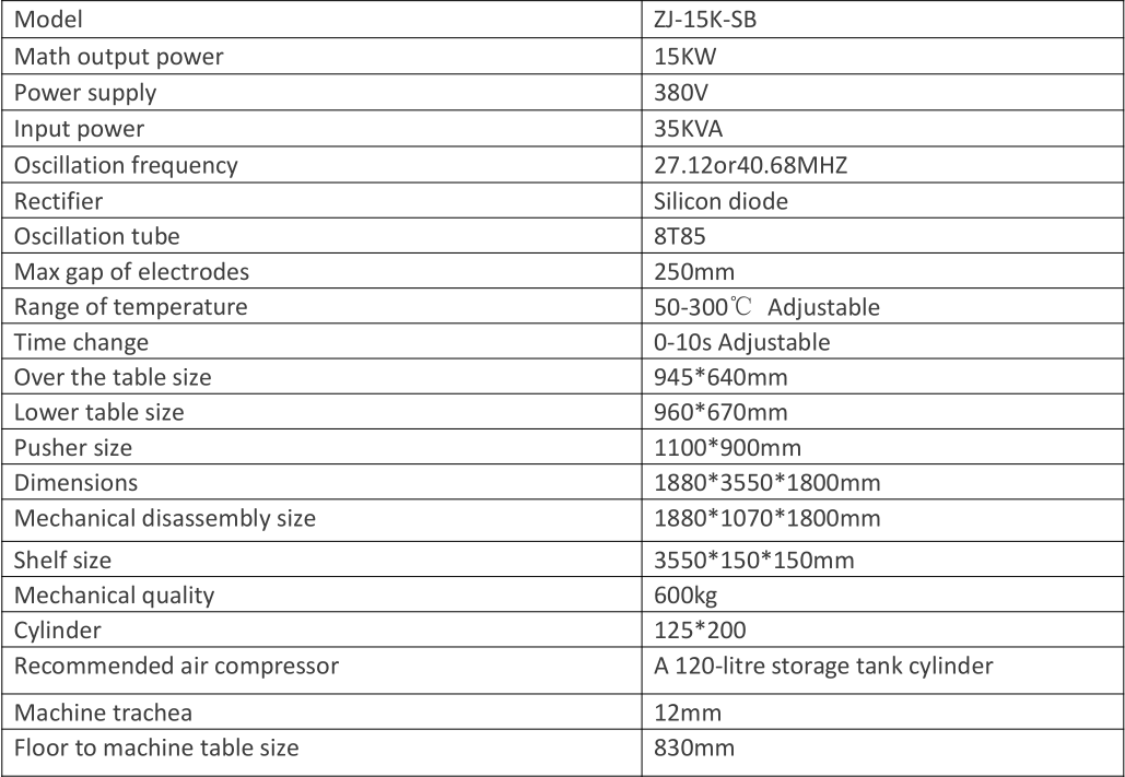 15KW Large Power High Frequency Welding Machine Parameter