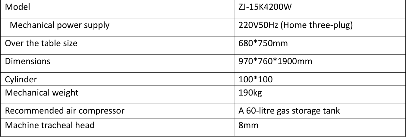 4200W Ultrasonic Fabric Welding Machine Parameter