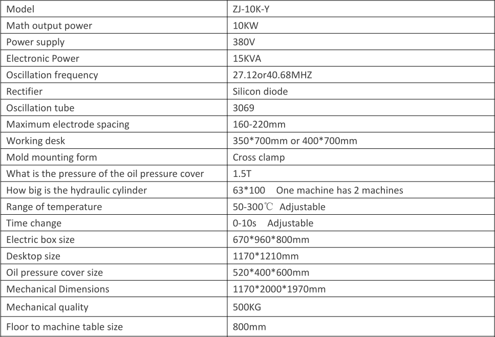 10KW High Frequency Welding Machine Parameter