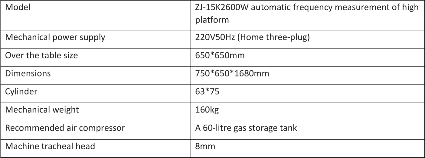 2600W Ultrasonic Welding Machine Parameter