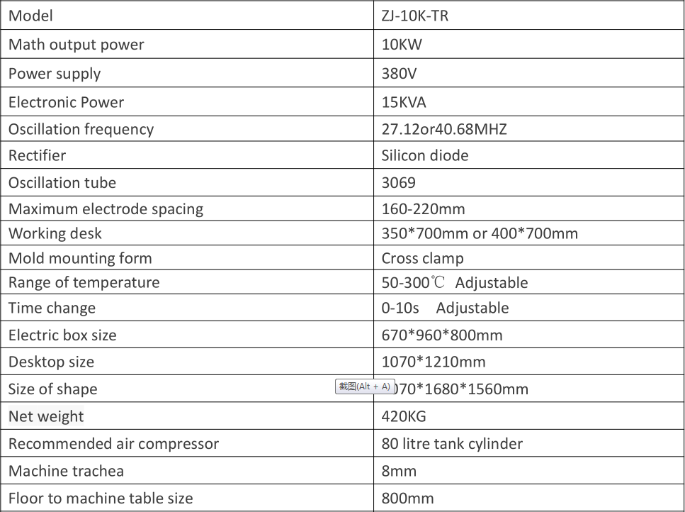 10KW Double Head High Frequency Plastic Welding Machine Parameter