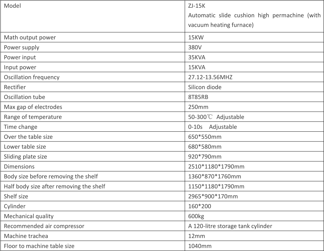 15KW Toilet Seat Welding Machine Parameter