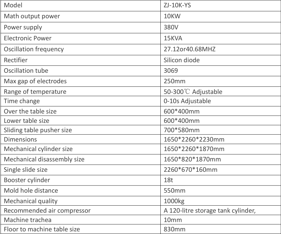 10KW High Frequency Synchronous Fusing Machine Parameter