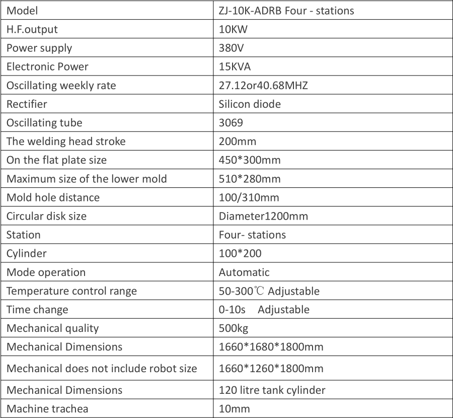 10KW Automatic High Frequency Welding Machine Parameter