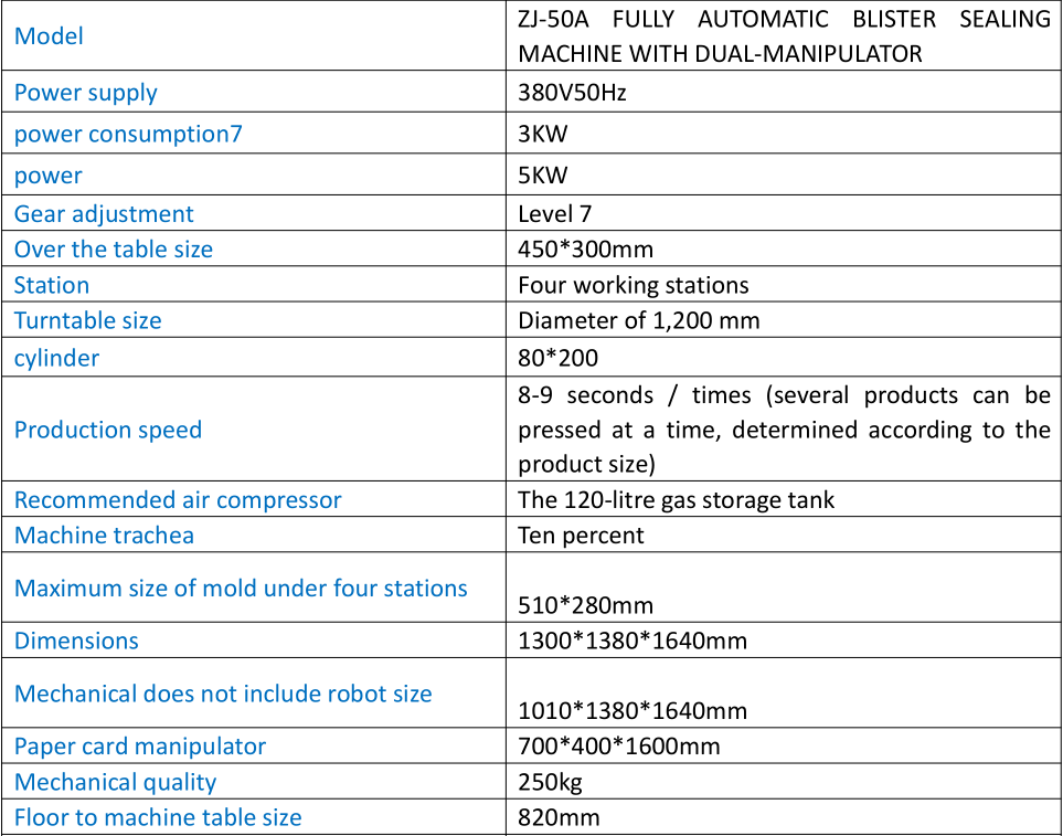 Battery Double Manipulator Blister Packing Sealing Machine Parameter