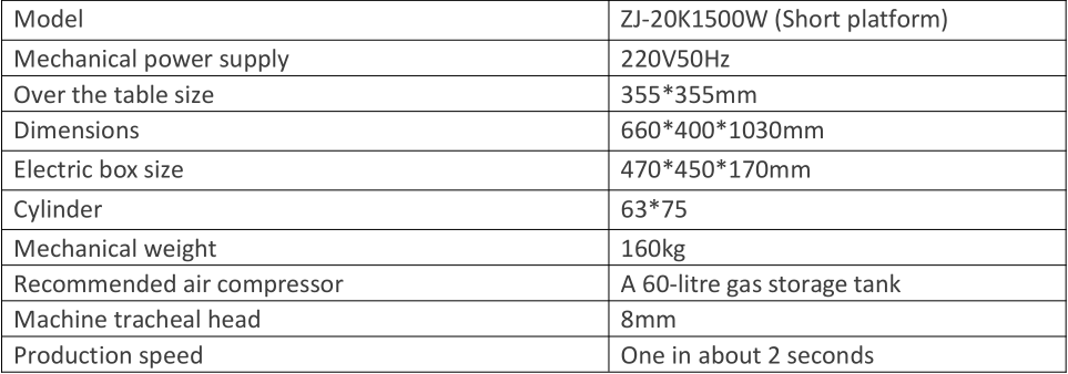 1500W Ultrasonic Plastic Welders Parameter