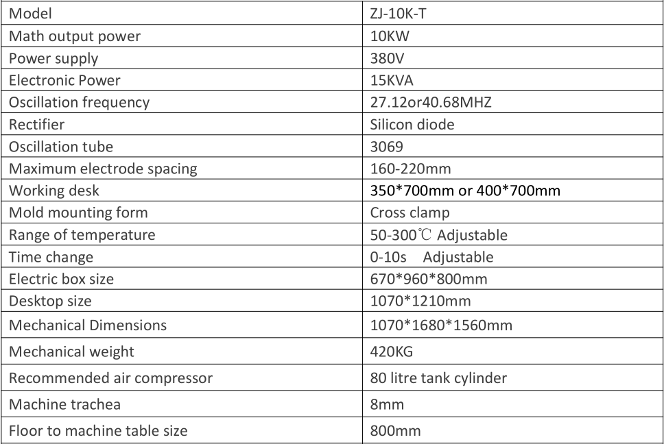 10KW Double Heads High Frequency Welding Machie Parameter