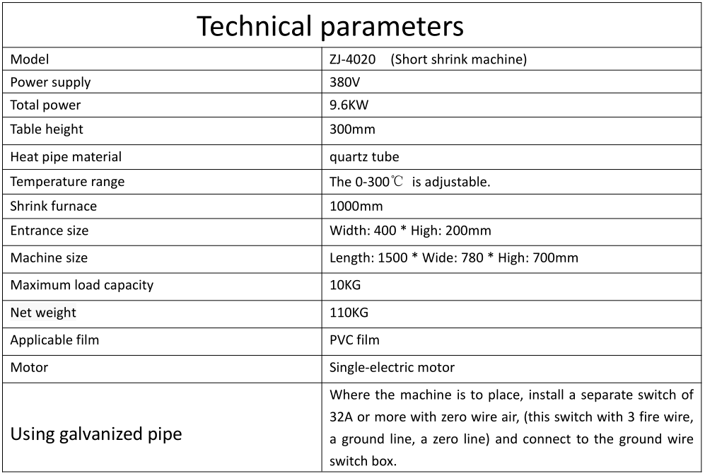 Low Shrink Wrapping Machine Parameter