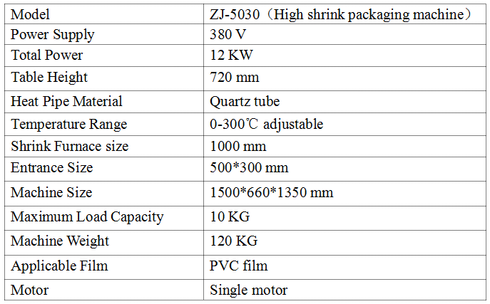 Shrink Tunnel Packaging Machine Parameter