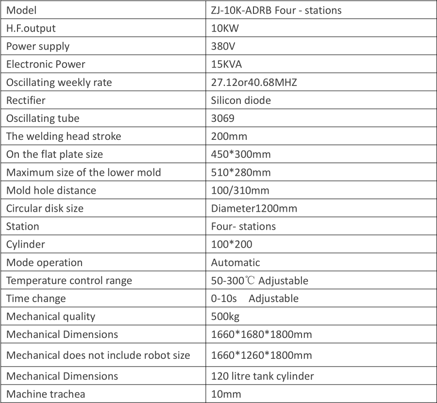 10KW Automatic Rotary Table High Frequency Welding Machine Parameter
